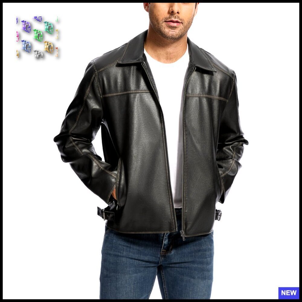 Faux Leather Bomber Jacket Vintage Motorcycle Style Lightweight Aviator Coat